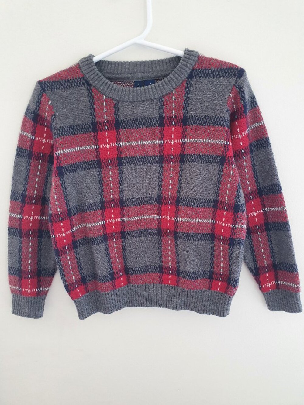 Janie and Jack Red & Grey Plaid Crewneck Knit Sweater - Size 3T